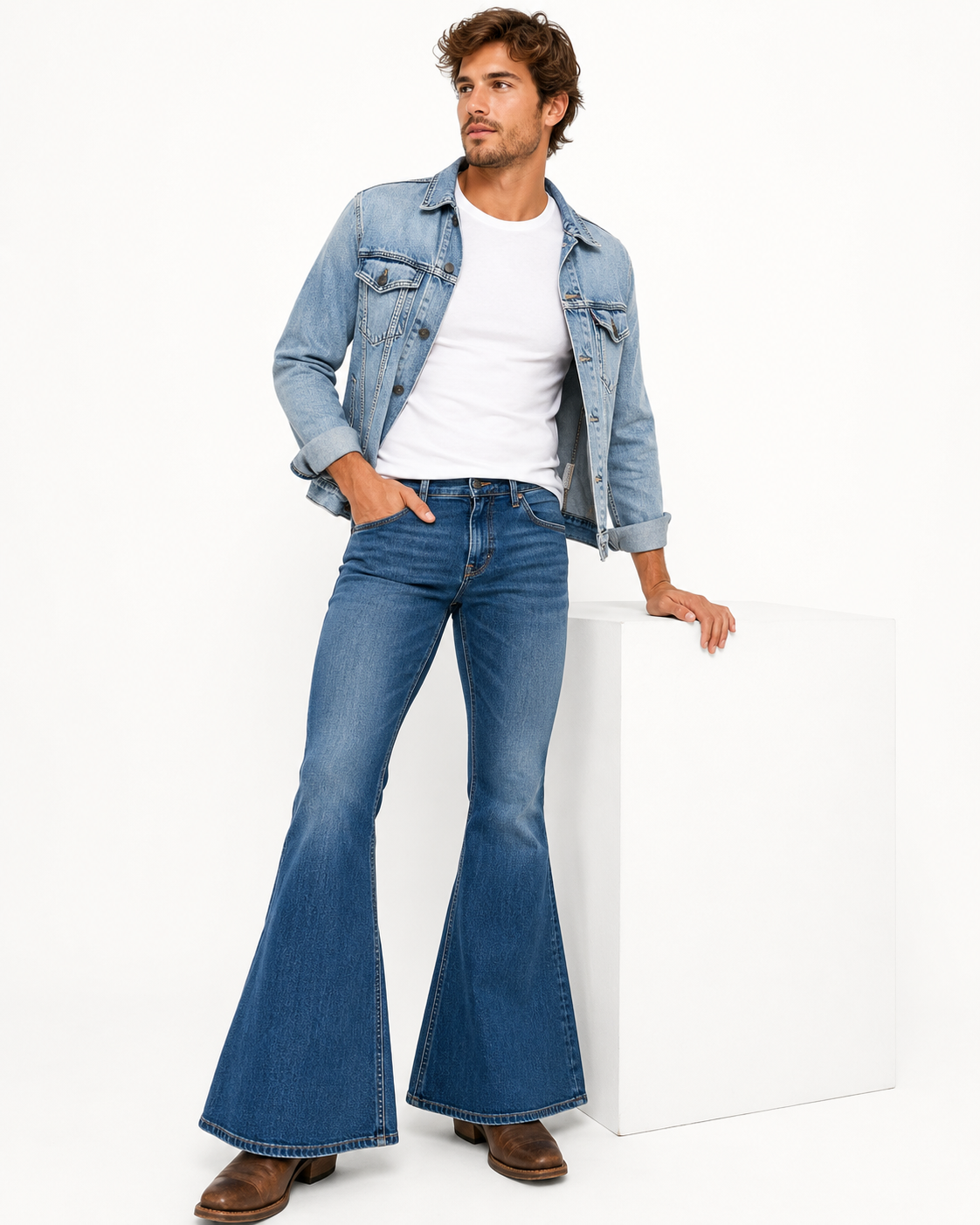 Blue WBestWind men's bell bottom jeans